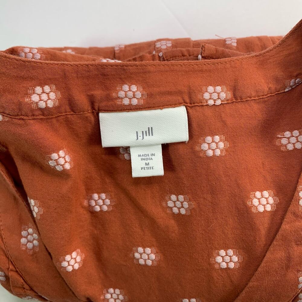 J. Jill Peasant Top Rust Orange Patterned V Neck … - image 3